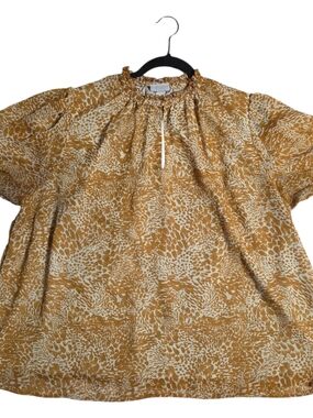 Ava & Viv Mustard and Cream Short-Sleeve Ruffle Neck Tunic